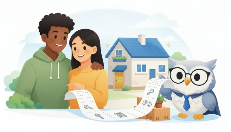 The true cost of buying a house – cartoon owl holding a long receipt of house buying costs